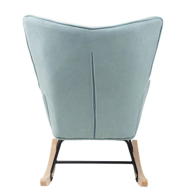 Patchwork Linen Fabric Rocking Chair with Solid Wood Legs Multi-color