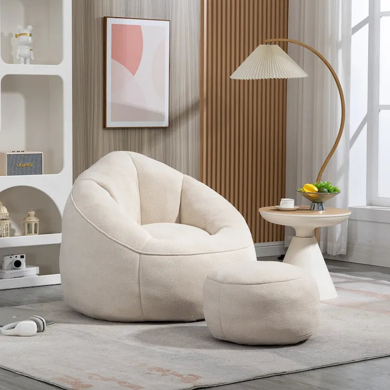 Beige Modern Microfiber Upholstered Accent Chair with Soft Cushion