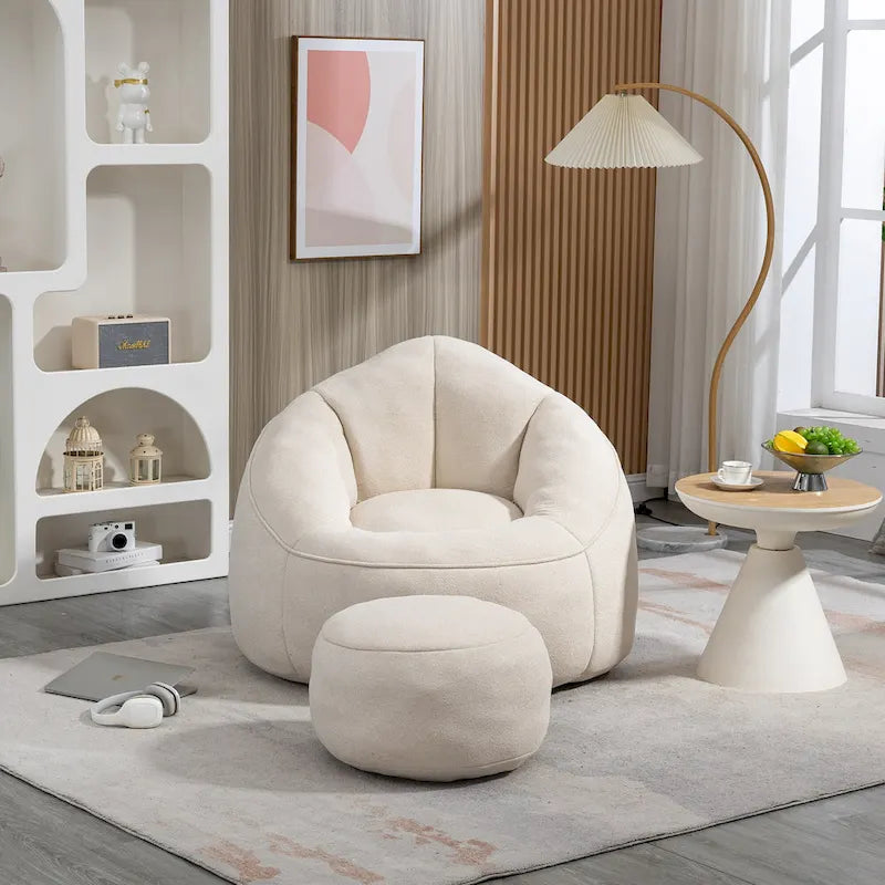 Beige Modern Microfiber Upholstered Accent Chair with Soft Cushion