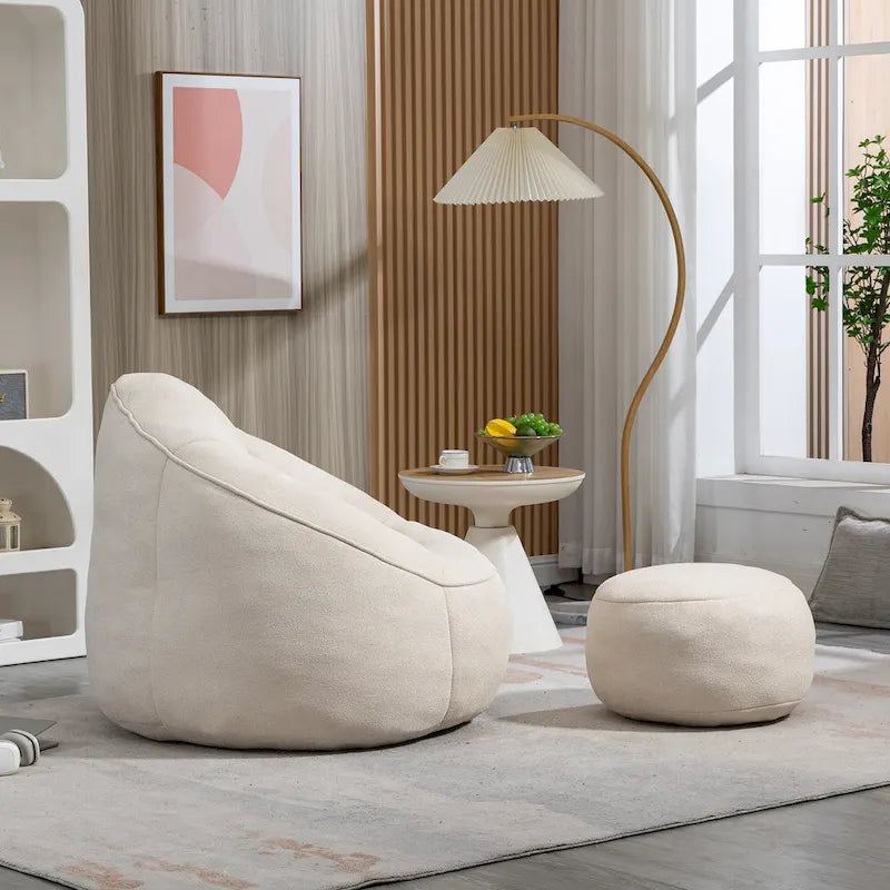 Beige Modern Microfiber Upholstered Accent Chair with Soft Cushion