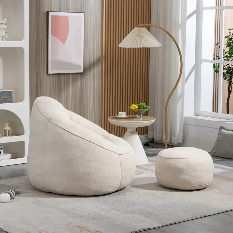 Beige Modern Microfiber Upholstered Accent Chair with Soft Cushion