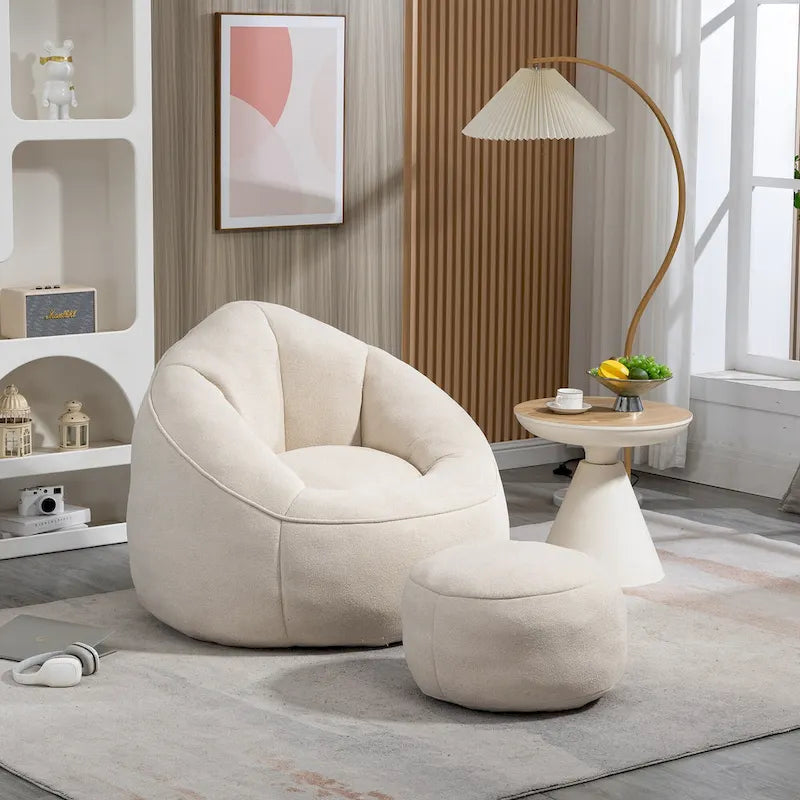 Beige Modern Microfiber Upholstered Accent Chair with Soft Cushion