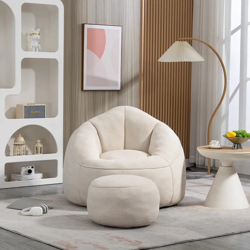 Beige Modern Microfiber Upholstered Accent Chair with Soft Cushion