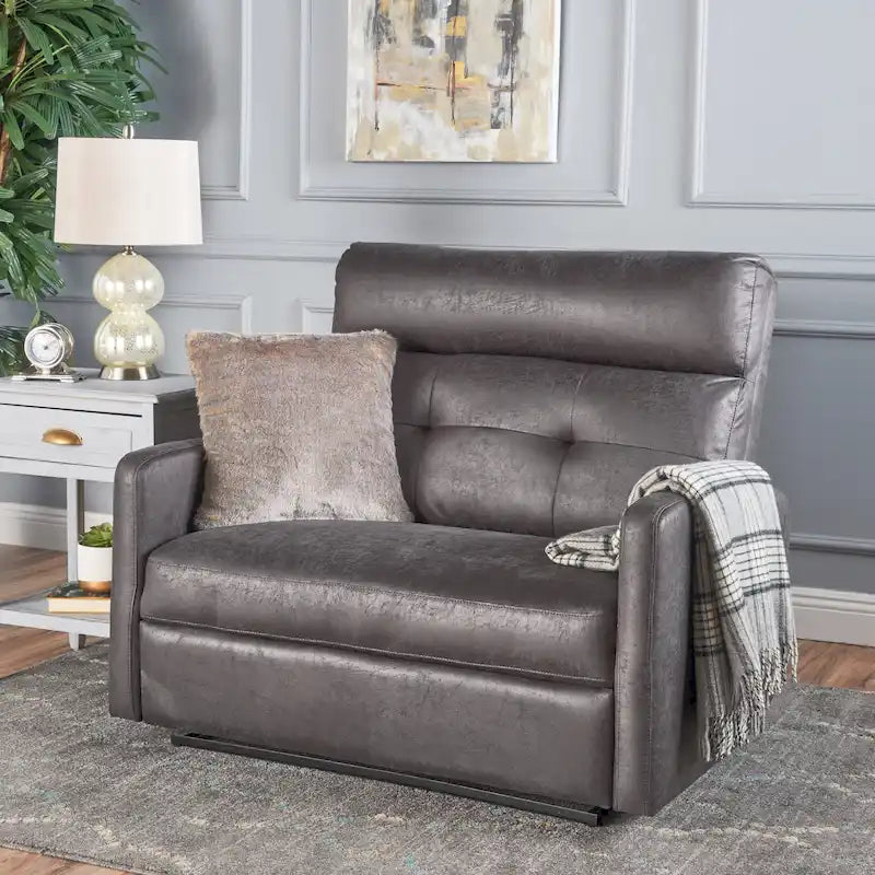 Slate Microfiber Recliner Loveseat Chair Tufted Back Plush Cushion
