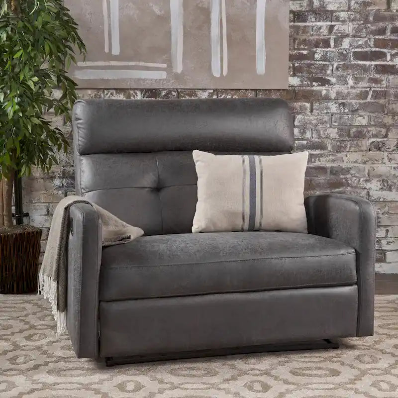 Slate Microfiber Recliner Loveseat Chair Tufted Back Plush Cushion