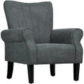 Dark Gray High Back Upholstered Accent Arm Chair with Rolled Arms and Wood Legs