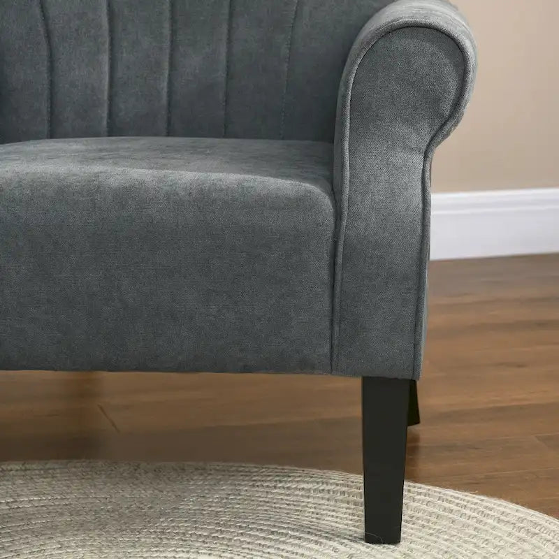 Dark Gray High Back Upholstered Accent Arm Chair with Rolled Arms and Wood Legs