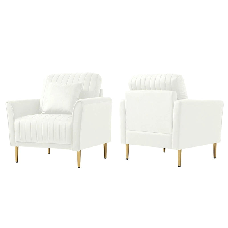 Tufted Velvet Upholstered Accent Armchair with Gold Metal Legs