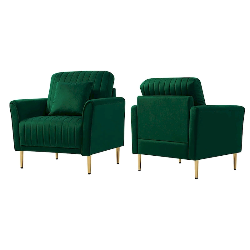Tufted Velvet Upholstered Accent Armchair with Gold Metal Legs