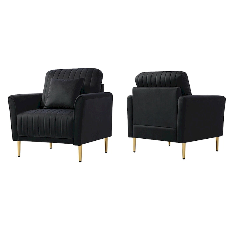 Tufted Velvet Upholstered Accent Armchair with Gold Metal Legs