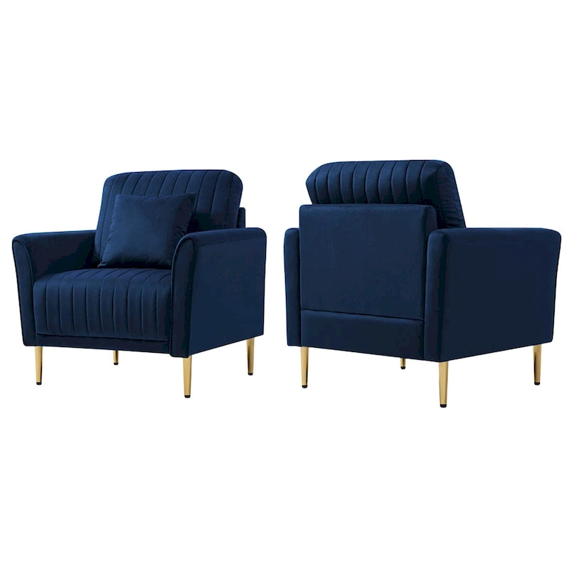 Tufted Velvet Upholstered Accent Armchair with Gold Metal Legs