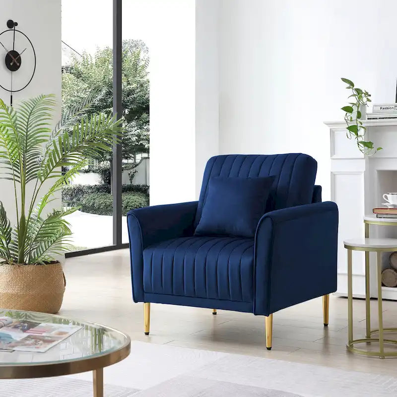 Tufted Velvet Upholstered Accent Armchair with Gold Metal Legs