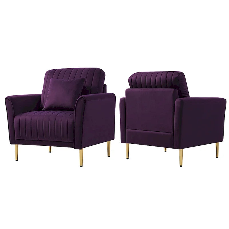 Tufted Velvet Upholstered Accent Armchair with Gold Metal Legs