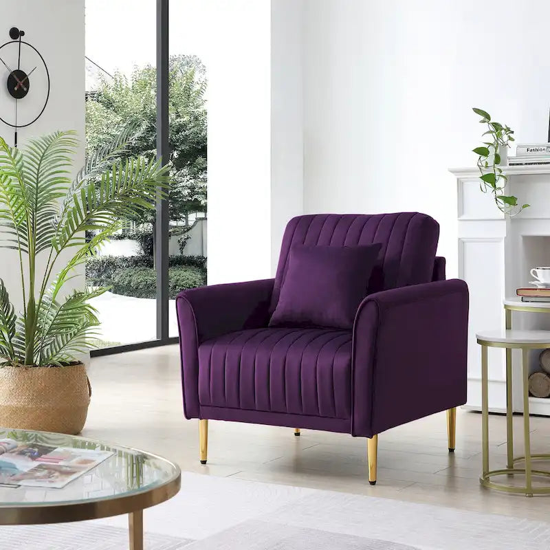 Tufted Velvet Upholstered Accent Armchair with Gold Metal Legs