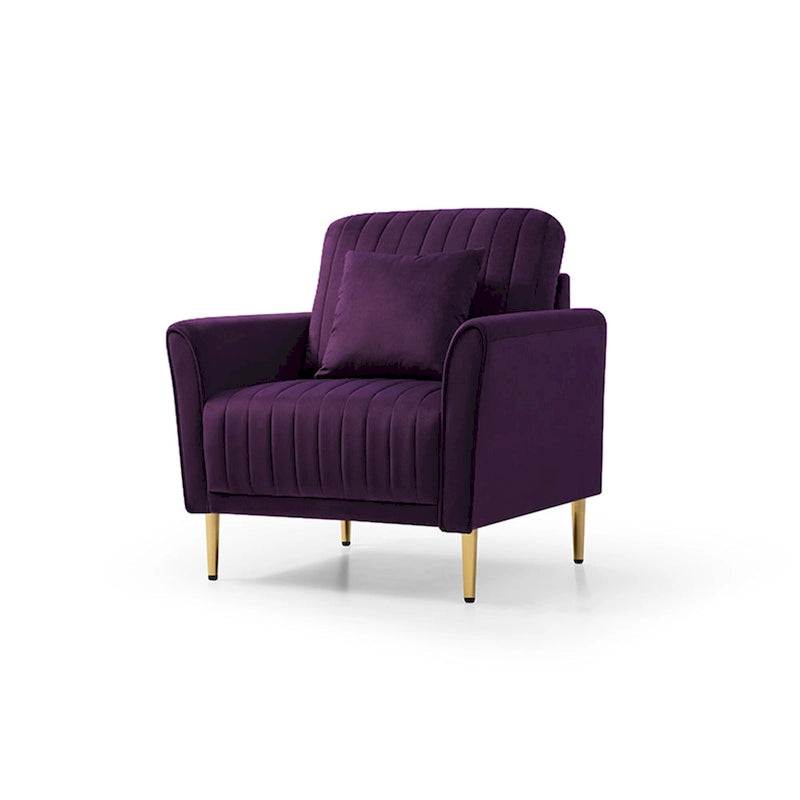 Tufted Velvet Upholstered Accent Armchair with Gold Metal Legs