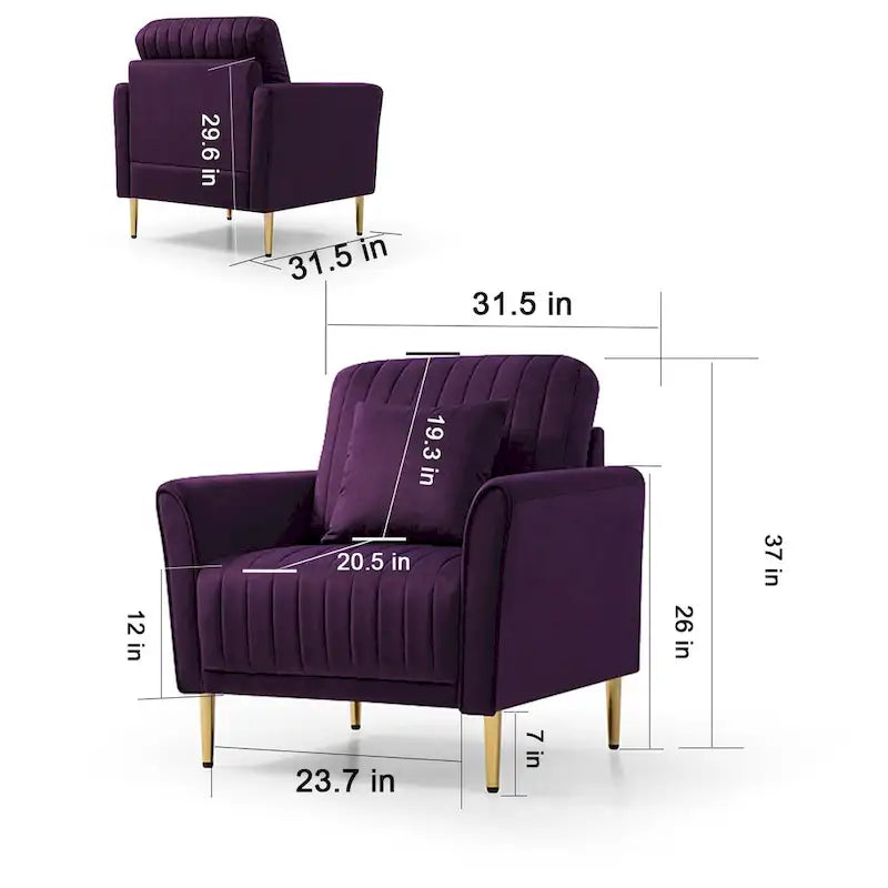 Tufted Velvet Upholstered Accent Armchair with Gold Metal Legs