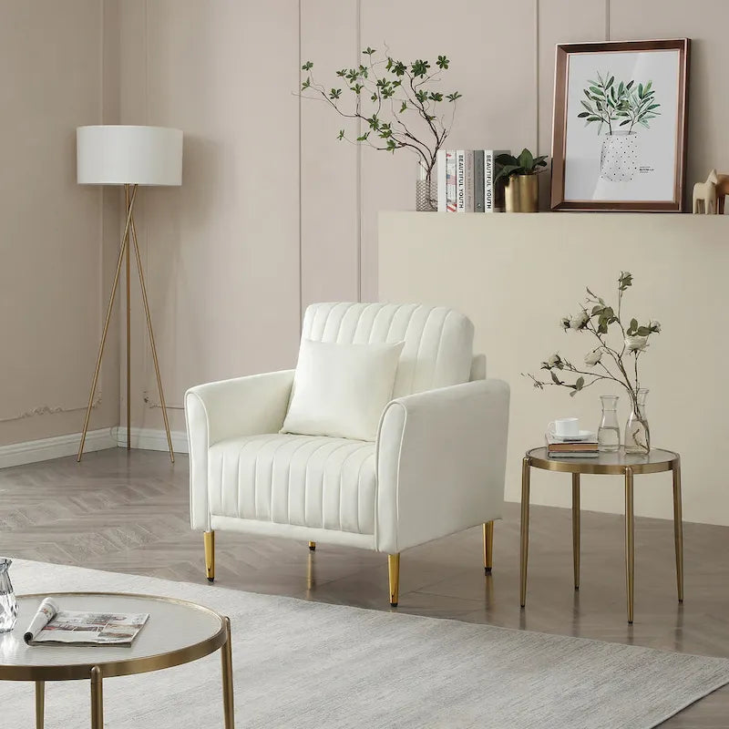 Tufted Velvet Upholstered Accent Armchair with Gold Metal Legs
