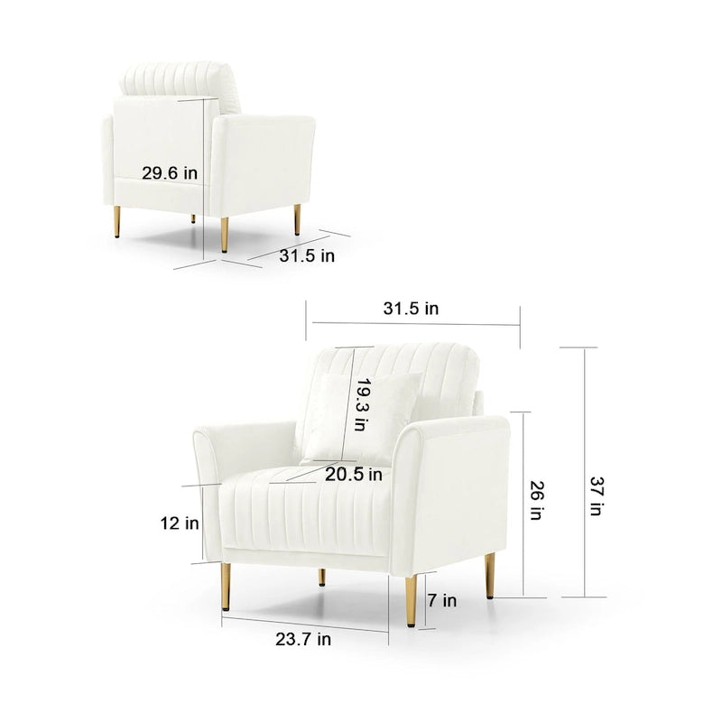 Tufted Velvet Upholstered Accent Armchair with Gold Metal Legs