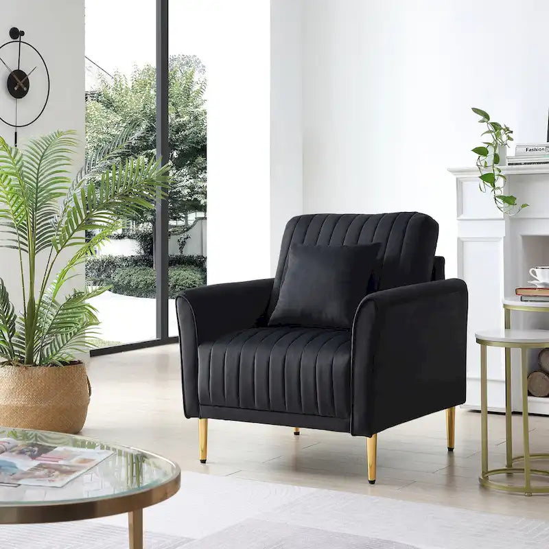 Tufted Velvet Upholstered Accent Armchair with Gold Metal Legs