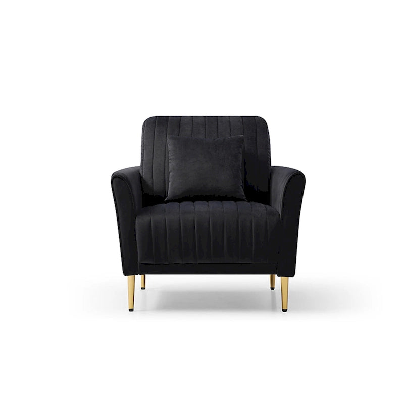 Tufted Velvet Upholstered Accent Armchair with Gold Metal Legs