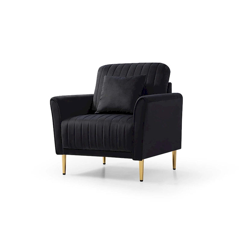 Tufted Velvet Upholstered Accent Armchair with Gold Metal Legs