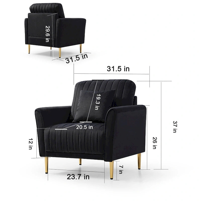 Tufted Velvet Upholstered Accent Armchair with Gold Metal Legs