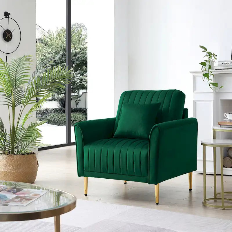 Tufted Velvet Upholstered Accent Armchair with Gold Metal Legs
