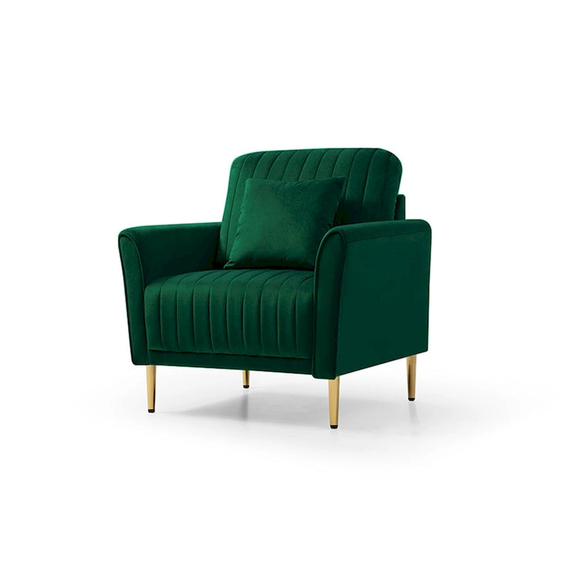 Tufted Velvet Upholstered Accent Armchair with Gold Metal Legs