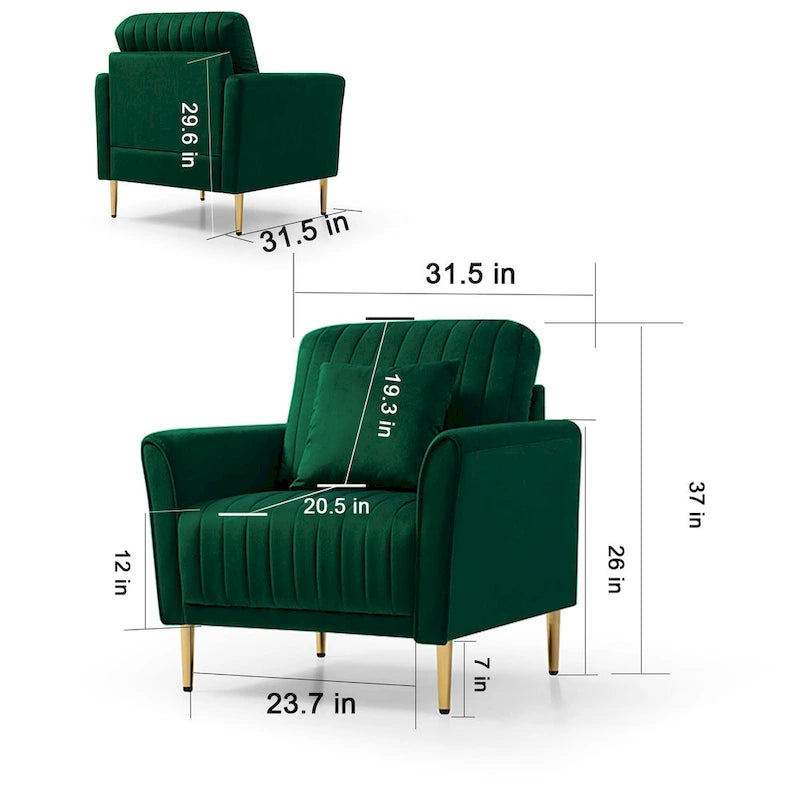 Tufted Velvet Upholstered Accent Armchair with Gold Metal Legs