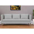 Gray Leather 3-Seat Sofa with Brown Turned Legs and Cushion Back