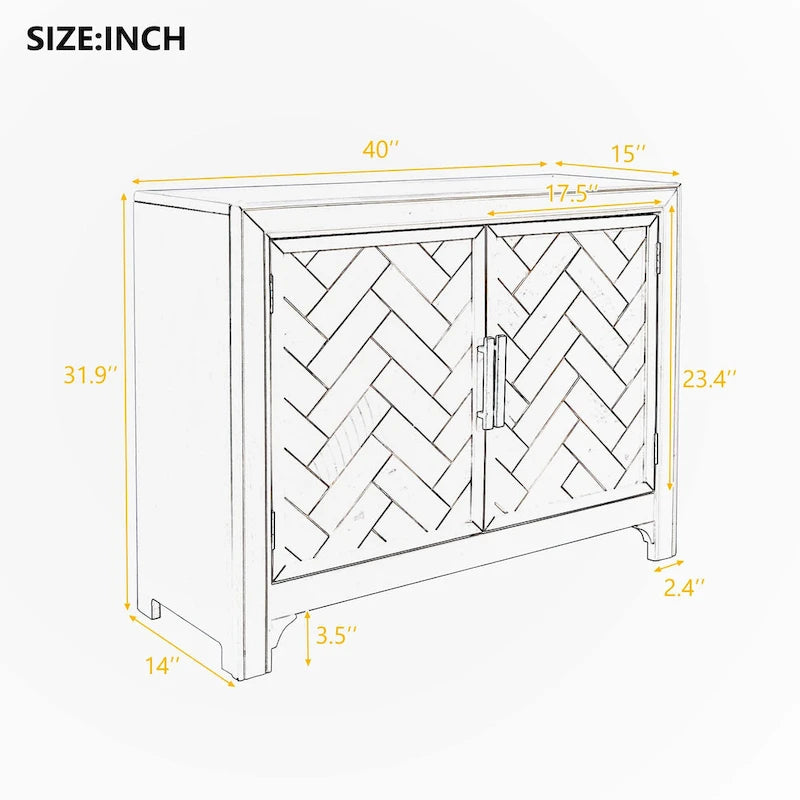 Black Double Door Accent Storage Cabinet with Herringbone Pattern
