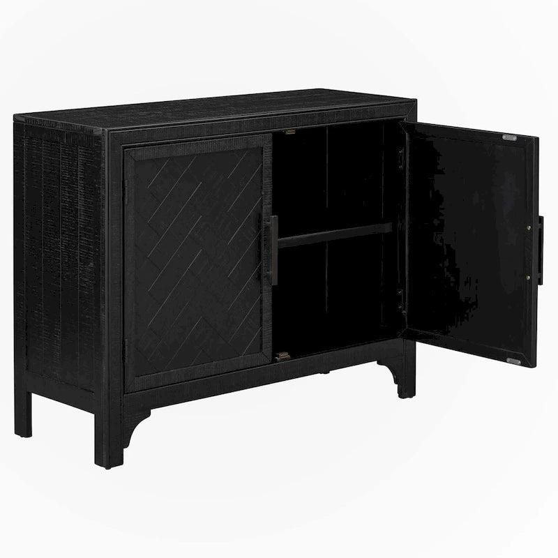 Black Double Door Accent Storage Cabinet with Herringbone Pattern