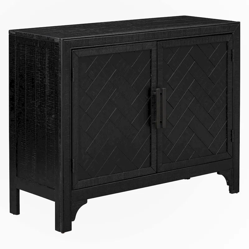 Black Double Door Accent Storage Cabinet with Herringbone Pattern