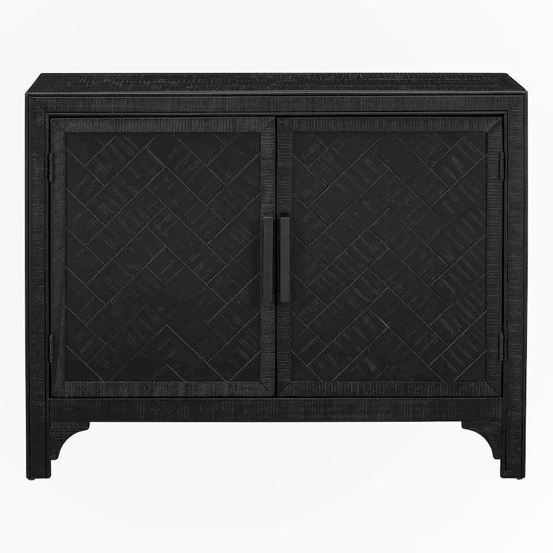 Black Double Door Accent Storage Cabinet with Herringbone Pattern