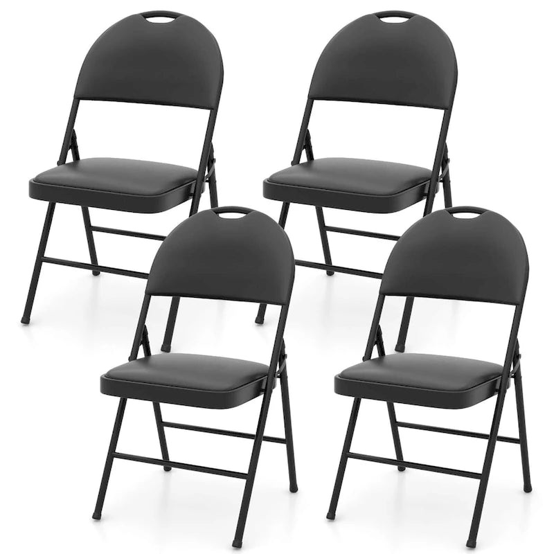Black Padded Folding Chair with Ergonomic Backrest and Metal Frame