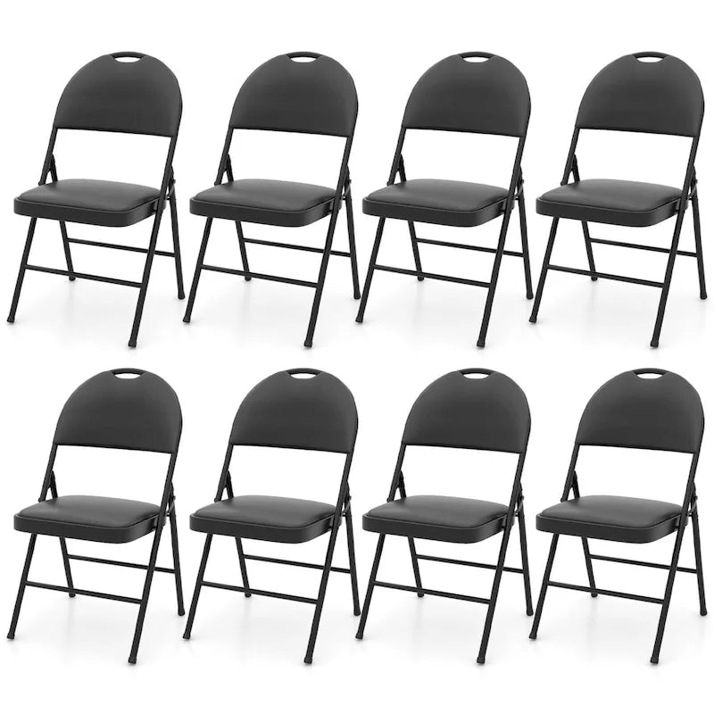 Black Padded Folding Chair with Ergonomic Backrest and Metal Frame