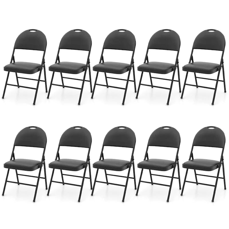 Black Padded Folding Chair with Ergonomic Backrest and Metal Frame