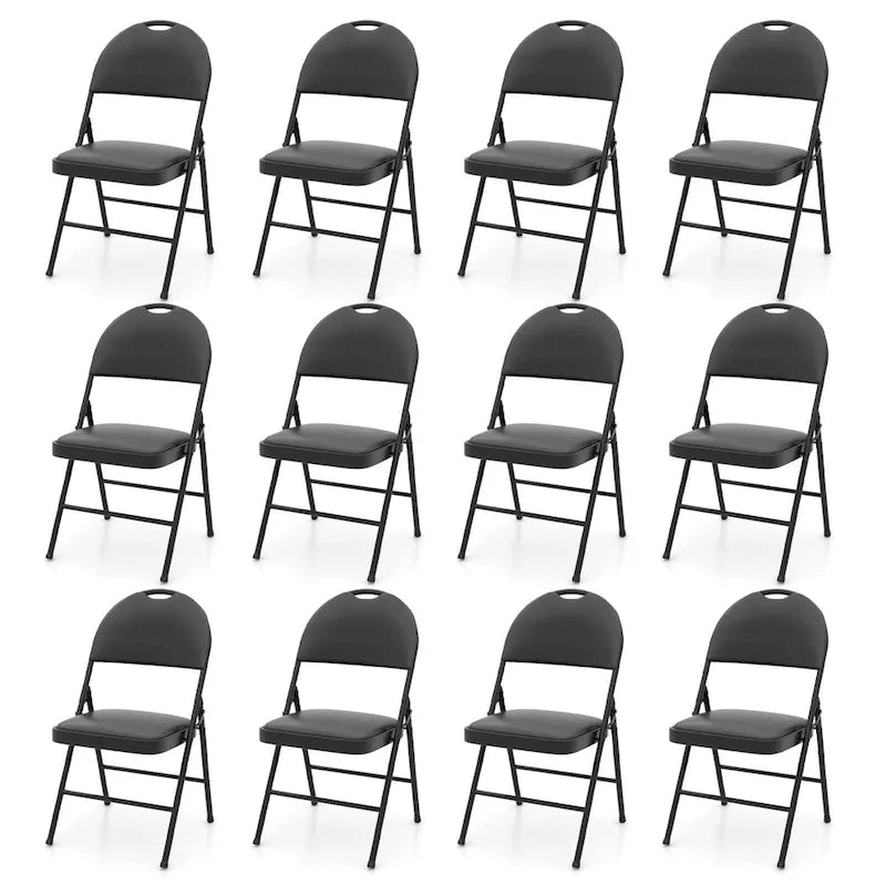 Black Padded Folding Chair with Ergonomic Backrest and Metal Frame