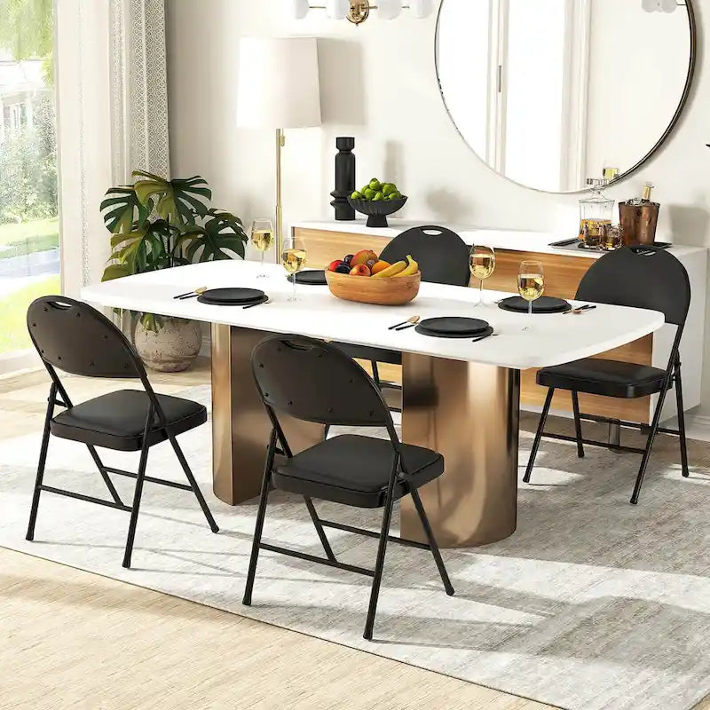 Black Padded Folding Chair with Ergonomic Backrest and Metal Frame