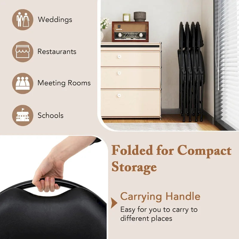 Black Padded Folding Chair with Ergonomic Backrest and Metal Frame