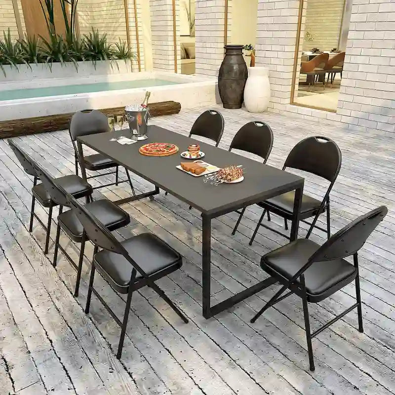 Black Padded Folding Chair with Ergonomic Backrest and Metal Frame