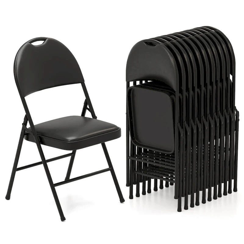 Black Padded Folding Chair with Ergonomic Backrest and Metal Frame