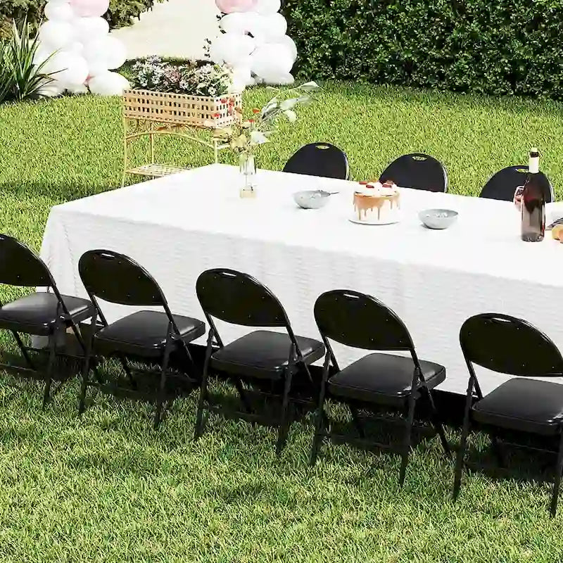 Black Padded Folding Chair with Ergonomic Backrest and Metal Frame