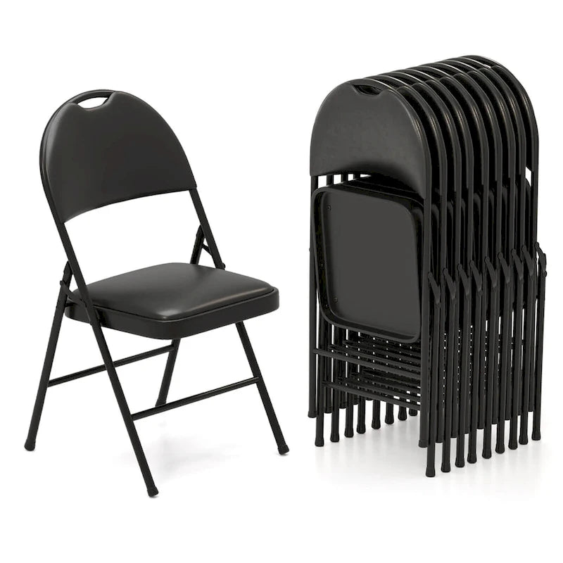 Black Padded Folding Chair with Ergonomic Backrest and Metal Frame