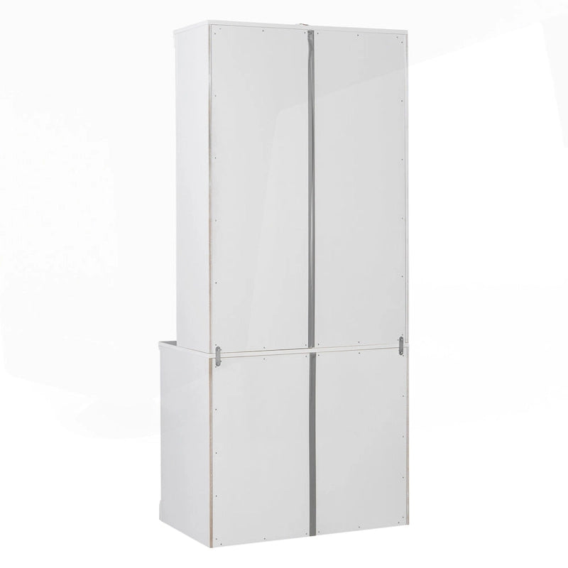 Tall White Bookcase with LED Lighting Glass Doors Drawer and Open Shelves