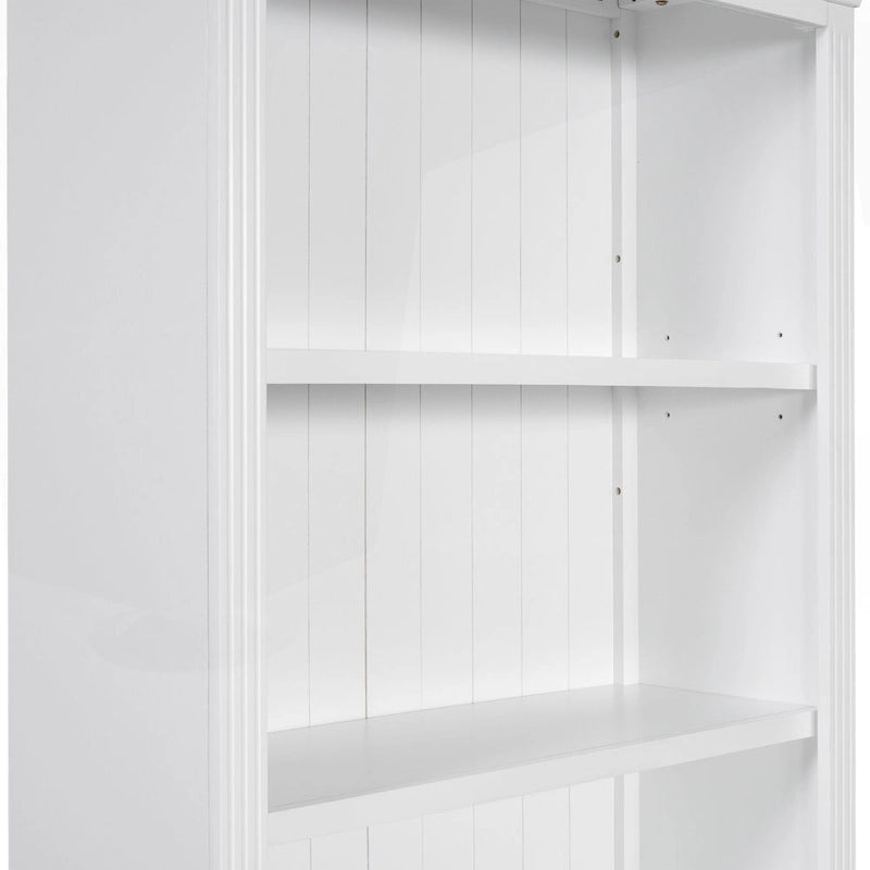 Tall White Bookcase with LED Lighting Glass Doors Drawer and Open Shelves