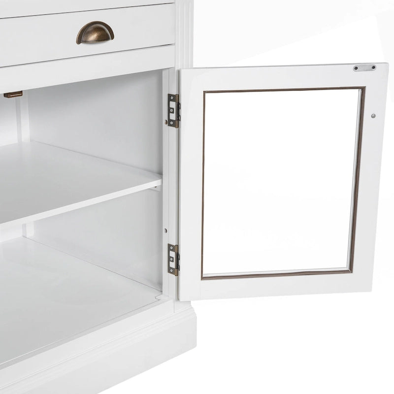 Tall White Bookcase with LED Lighting Glass Doors Drawer and Open Shelves