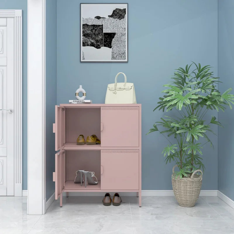 Pink 4-Door Metal Storage Cabinet with Ventilated Design for Home Office