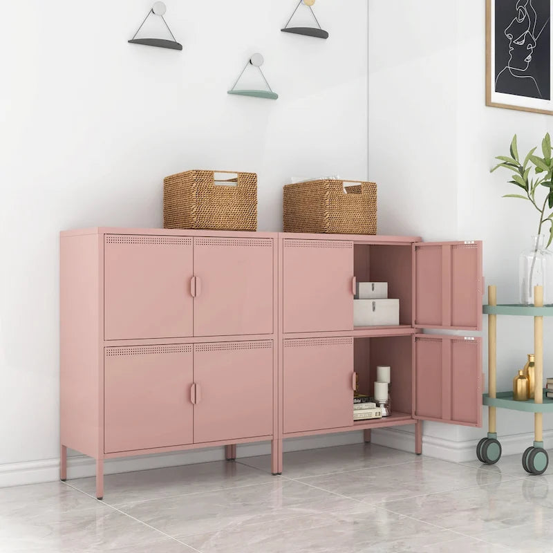 Pink 4-Door Metal Storage Cabinet with Ventilated Design for Home Office