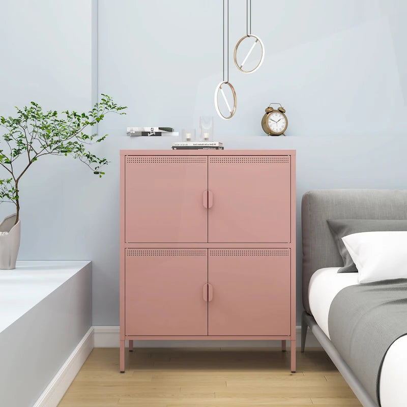 Pink 4-Door Metal Storage Cabinet with Ventilated Design for Home Office